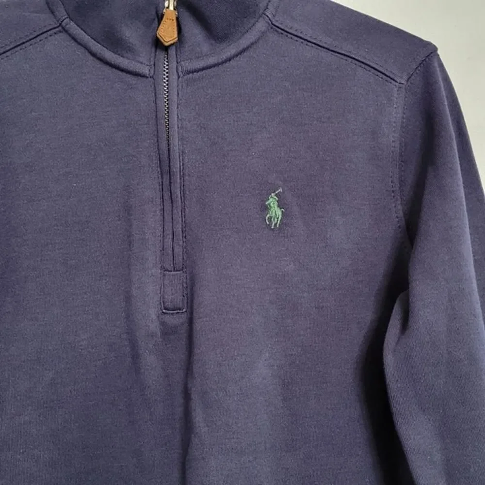 Polo Ralph Lauren Cotton Quarter-Zip Pullover Shirt Pony Navy Blue Boys Size 8